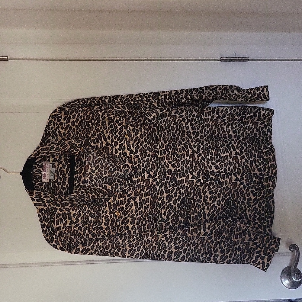 Maggy London vintage 100% silk animal print blouses with solid gold tone…
